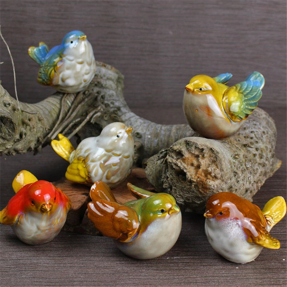 6pcs/Set Ceramic Objects Birds Statue Home Decor Porcelain Magpie Ornament Decorate Study Decoration Sparrow Tits Figurine Model