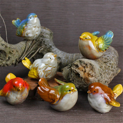 6pcs/Set Ceramic Objects Birds Statue Home Decor Porcelain Magpie Ornament Decorate Study Decoration Sparrow Tits Figurine Model