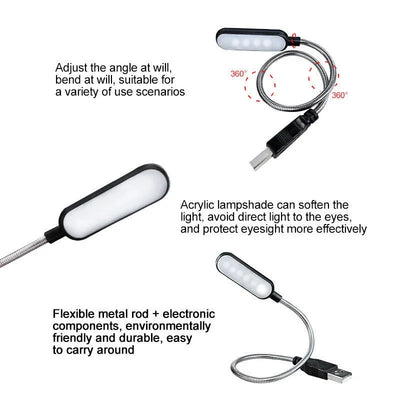 Portable USB Reading Night Lamp Mini 6 LED Book Lamp White/Warm Color Table Desk Lamp For Laptop Power Bank Notebook PC Computer