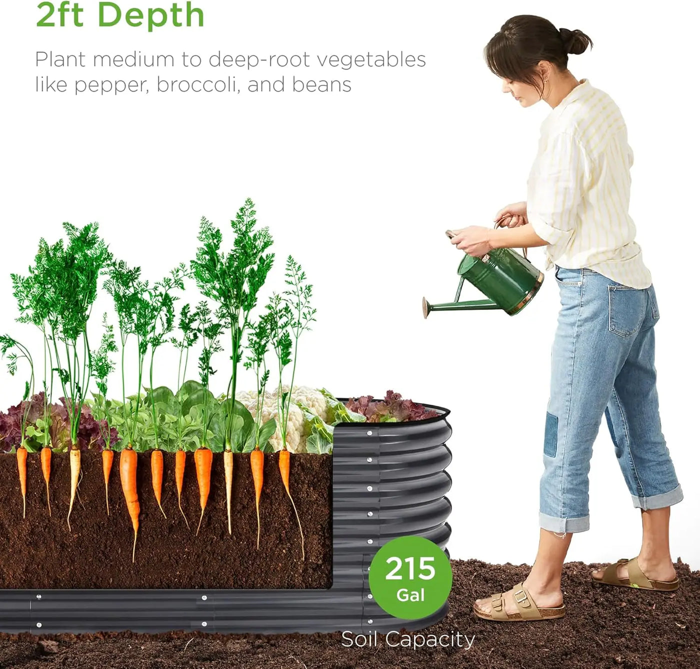 8x2x2ft Metal Raised Garden Bed, Oval Outdoor Deep Root Planter Box for Vegetables, Herbs w/ 4 Support Bars, 215 Gal Capacity