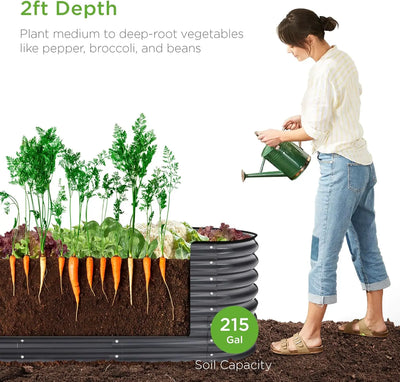 8x2x2ft Metal Raised Garden Bed, Oval Outdoor Deep Root Planter Box for Vegetables, Herbs w/ 4 Support Bars, 215 Gal Capacity