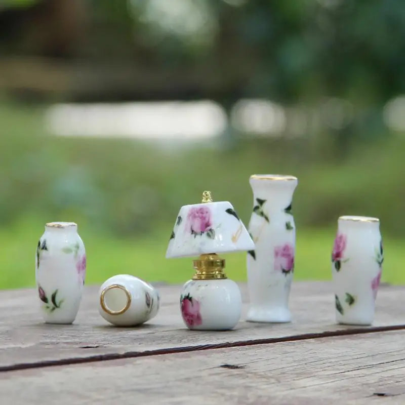 Mini Rose Ceramic Vase Handicraft Collection Miniature Model Resin Simulation Vase Desktop Mini Decor Creative Pocket Artwork