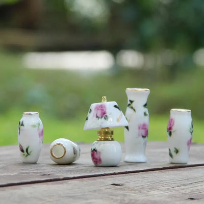 Mini Rose Ceramic Vase Handicraft Collection Miniature Model Resin Simulation Vase Desktop Mini Decor Creative Pocket Artwork