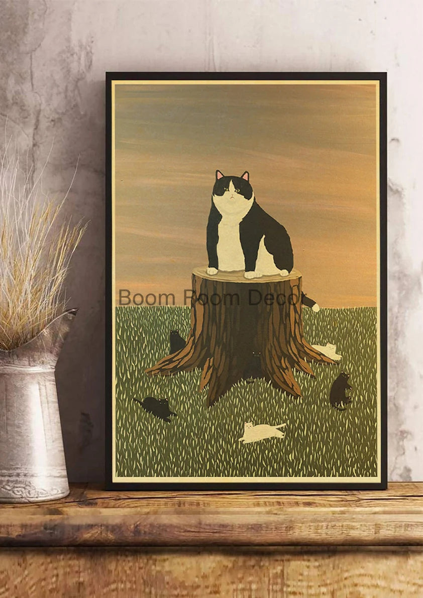 Fun And Cute Lover Cat Paper Poster Graffiti Picture Retro Personality Paper Wall Sticker Retro Bar Cafe Home Room Gift Decor
