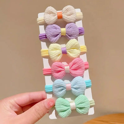 6pcs High-value Korean Cute Hair Rope Bowknot Elastic Hair Ring Princess No Harm Hair Band Kid Hair Accessory