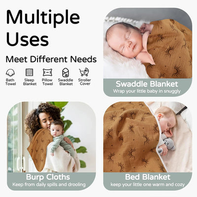 Elinfant Baby Bath Towels Soft Newborn Hooded Towel Blanket,100% Cotton Crepe Cloth Baby Bathrobe