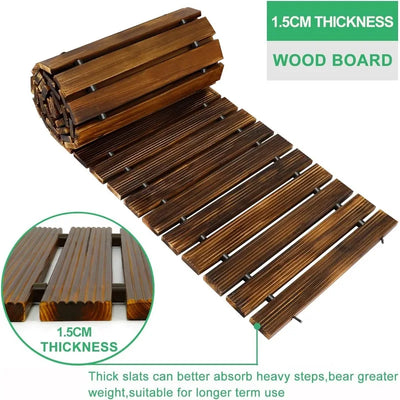 8' Wooden Garden Pathway,Outdoor Roll Out Cedar Straight Walkway,Patio Path Decorative Garden Boardwalk Walkways