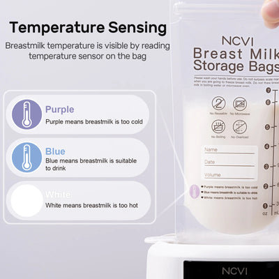 NCVI Breastmilk Storage Bags, 200ml Milk Freezer Bags for Breastfeeding, Temp-Sensing, Doubled-Sealed,Preservation Bag, BPA Free