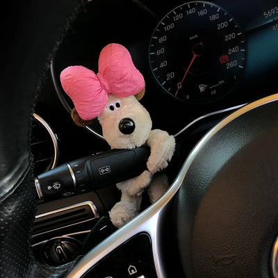 PLUSH PUPPY CAR WIPER ORNAMENT – CUTE BOWKNOT DOG DECORATION FOR TURN SIGNAL & DASHBOARD