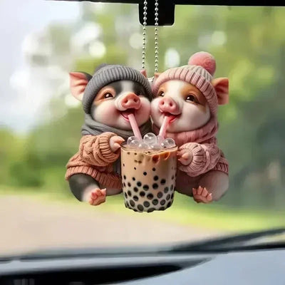 2D Acrylic Cat-Shaped Car Pendant Hanging Ornament Chain Realistic Animal Rearview Mirror Hanging Decor Car Interior Accessories