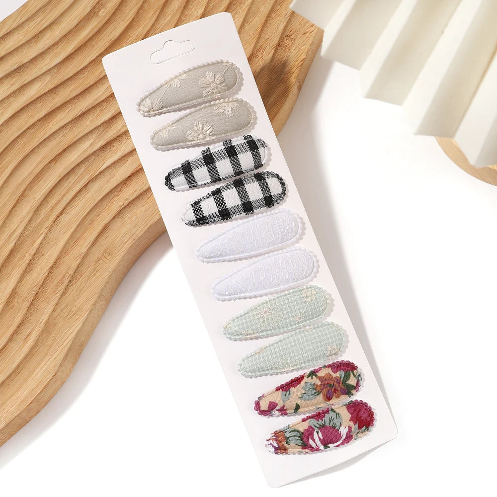 10Pcs/Lot Fresh Print Cotton Alloy Hair Clips for Kids Fabric Plaid BB Hairpins Girl Hairgripe Headwear Baby Hair Accessories