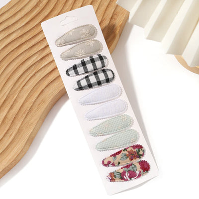 10Pcs/Lot Fresh Print Cotton Alloy Hair Clips for Kids Fabric Plaid BB Hairpins Girl Hairgripe Headwear Baby Hair Accessories