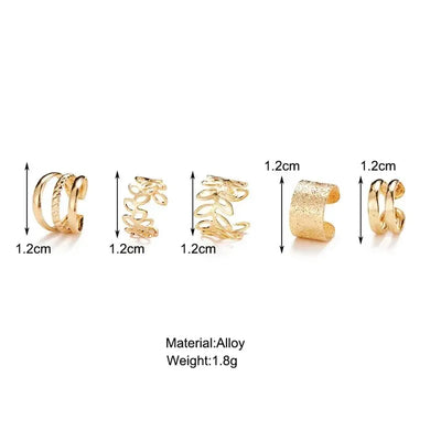 5pcs;Silver Color Leaves Clip Earrings for Women Men Creative Simple C Ear Cuff Non-Piercing Ear Ear Clip Set Trend Jewelry Gift