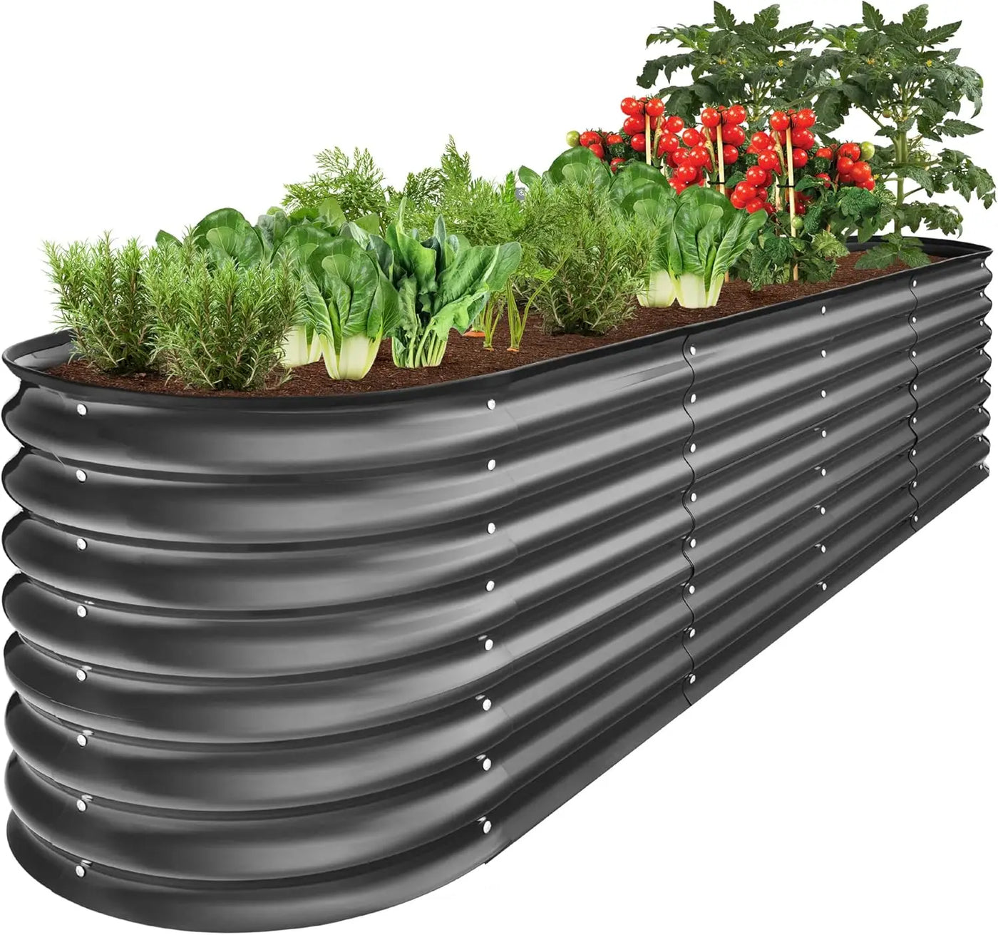 8x2x2ft Metal Raised Garden Bed, Oval Outdoor Deep Root Planter Box for Vegetables, Herbs w/ 4 Support Bars, 215 Gal Capacity