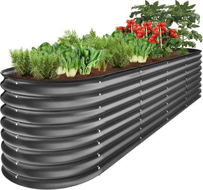 8x2x2ft Metal Raised Garden Bed, Oval Outdoor Deep Root Planter Box for Vegetables, Herbs w/ 4 Support Bars, 215 Gal Capacity