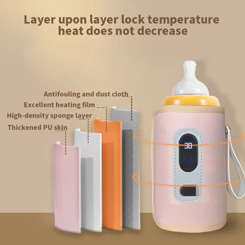USB Milk Water Bottle Warmer  for Breastmilk and Formula with Led Display, 5 Temperature Adjustable Baby Milk Warm Keeper