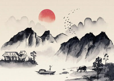 Chinese Landscape Birds Forest Mountain River Koi Carp Fish Ink Art Poster Canvas Painting Wall Art Prints Picture Home Decor