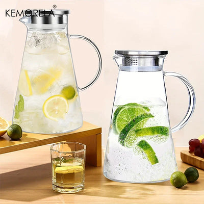 1/2Pcs Water Jug Transparent Heat-Resistant Glass Cold Water Kettle And Cups Water Pot With Handle Large Capacity Household Jug