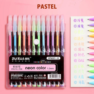 12/24Pcs Metallic Glitter Colors Gel Pens For School Office Adult Coloring Book Journals Drawing Art Markers Promotion Pen