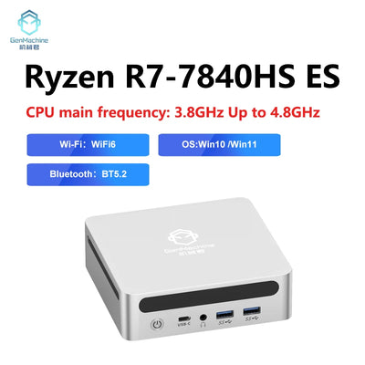 Genmachin AMD 7840HS 7940HS MINI PC Windows 11 Ryzen DDR5 32GB 6400Mhz RAM M.2 2280 SSD WIFI6 BT5.2  Pc Game Diy Gaming Computer