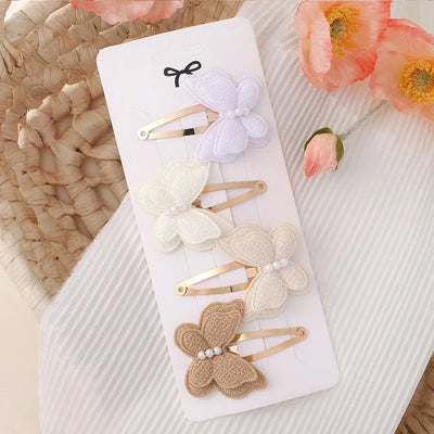 4Pcs/set Butterfly Hair Clip Set for Girls Double Layered Bow Cute Bangs Hair Pin Cotton Safe Kids Baby Hair Accessories Set