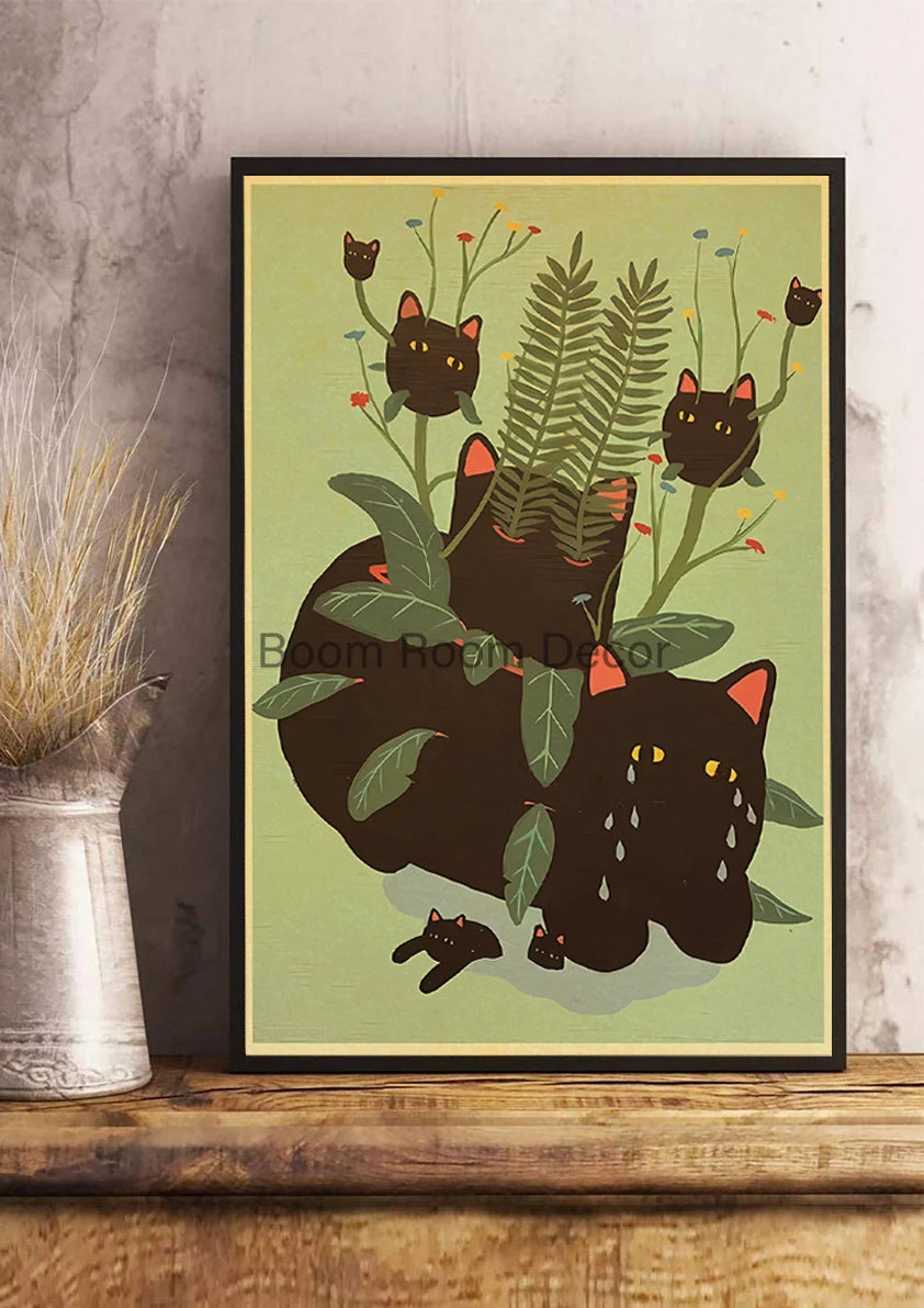 Fun And Cute Lover Cat Paper Poster Graffiti Picture Retro Personality Paper Wall Sticker Retro Bar Cafe Home Room Gift Decor