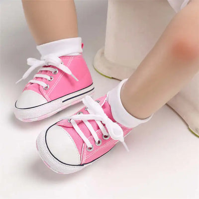 CLASSIC CANVAS BABY SPORTS SHOES – GENDER-NEUTRAL FIRST WALKER WITH NON-SLIP SOFT SOLES FOR NEWBORN & TODDLER CRIB USE