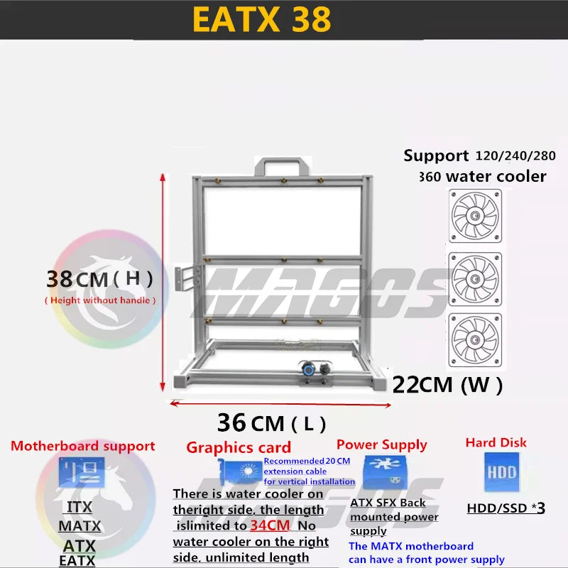 Open PC Case Frame Rack ITX MATX ATX EATX Gamers Cabinet DIY Water Cooler Desktop PC Creative Gabinete Gaming Chassis MOD