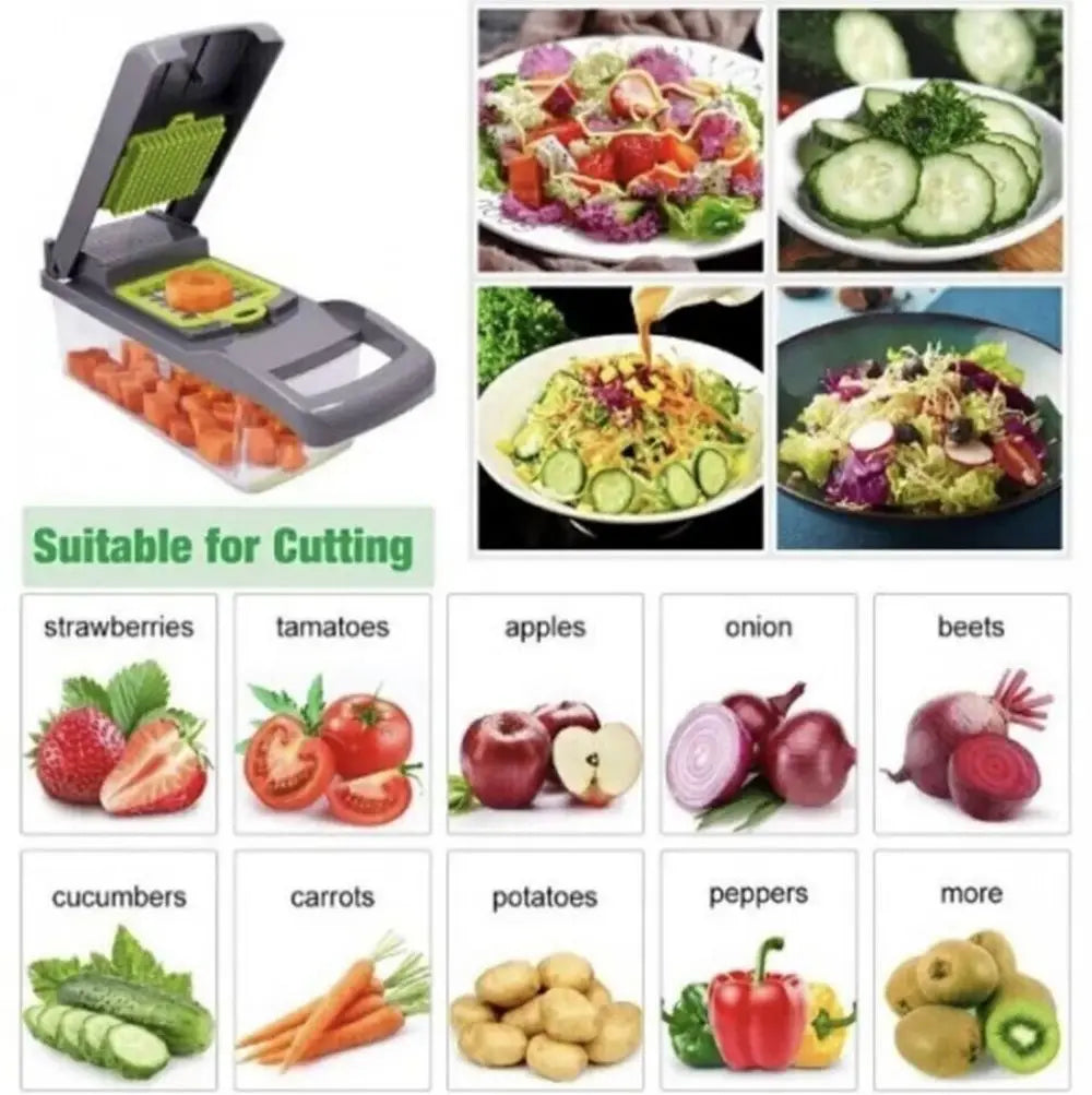 14-in-1 Fruit and Vegetable Slicer, Cutter, Dicer, and Chopper: All-in-One Kitchen Tool for Perfectly Sliced Onions and Veggies
