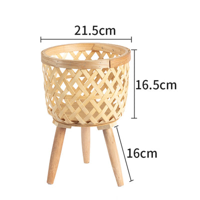 Hand Woven Flower Pot Wood Tripod Stand for Balcony Planters Backyard Garden