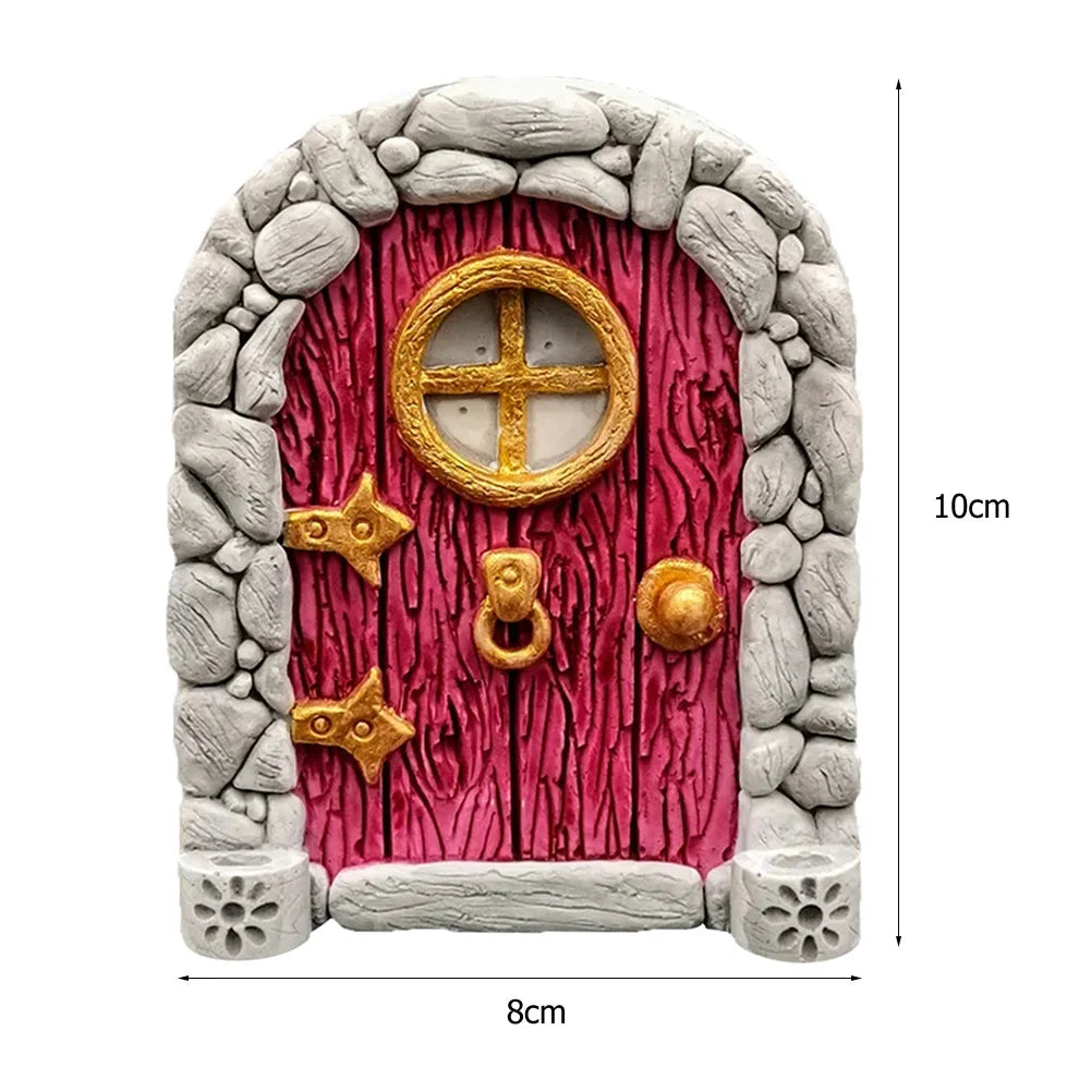 6 PCS Wood Miniature Fairy Gnome Window Door Elf Home Creative Yard Art Sculpture for Yard Art Tree Sculpture Fairy Garden Decor