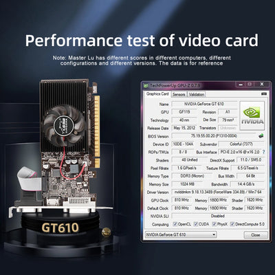 GT610 2/1G Video Card PCIE X16 2.0 NVIDIA GeForce GT 610 DDR3 Graphics Card VGA HD DVI 64Bit 810MHz GT610 GPU Desktop Computer
