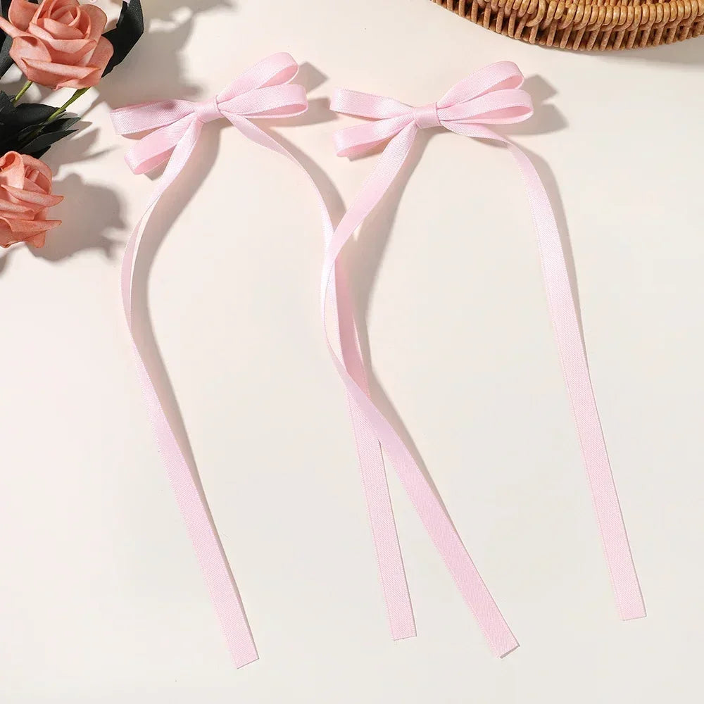 2pcs 2025 New Cute Ribbon Bow Headband Long Tassel Hair Clip Women's Hair Accessories Girls Party Headwear Side Clips Wholesale