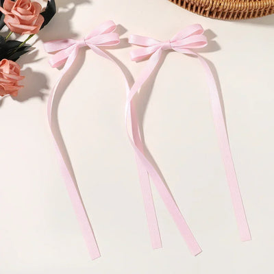 2pcs 2025 New Cute Ribbon Bow Headband Long Tassel Hair Clip Women's Hair Accessories Girls Party Headwear Side Clips Wholesale