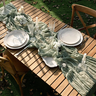 Semi-Sheer Table Runner Vintage Cheesecloth Gauze Table Setting  Wedding Dining Party Christmas Banquets Arches Cake Decortion