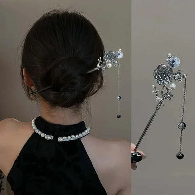 New Chinese Style Butterfly Flower Tassel Hair Stick for Women Vintage Metal Hanfu Chopstick Hair Sticks Hair Accessories