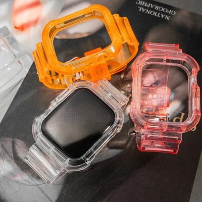Silicone Band+Case for Apple Watch 10 42 46mm Strap 44/45MM 41/40mm Transparent Bracelet For Iwatch Series 9 8 7 6 Se 5 Correas