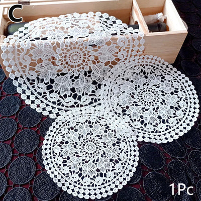 1PC White Round Lace Embroidery Placemat Table Cloth Coffee Coasters Napkin Kitchen Table Lace Crochet Tea Coffee Pads Mats