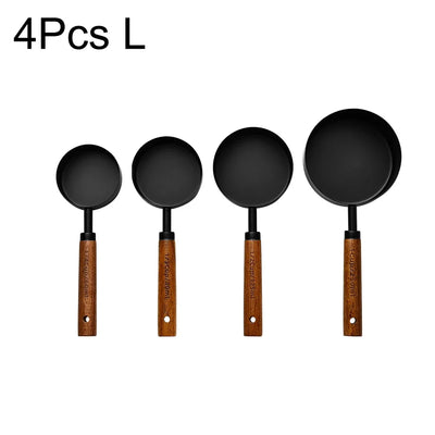 4/8Pcs Black Wooden Handle Stainless Steel Measuring Cups Spoons Baking Tools Coffee Bartending Scale Kitchen Accessories Set