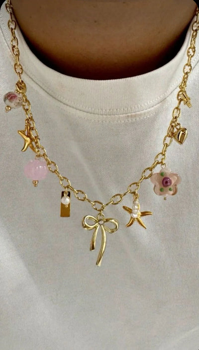 Creative Stainless Steel Starfish Flower Pendant Golden Color Necklace Ladies Charm Fashion Exquisite Jewelry