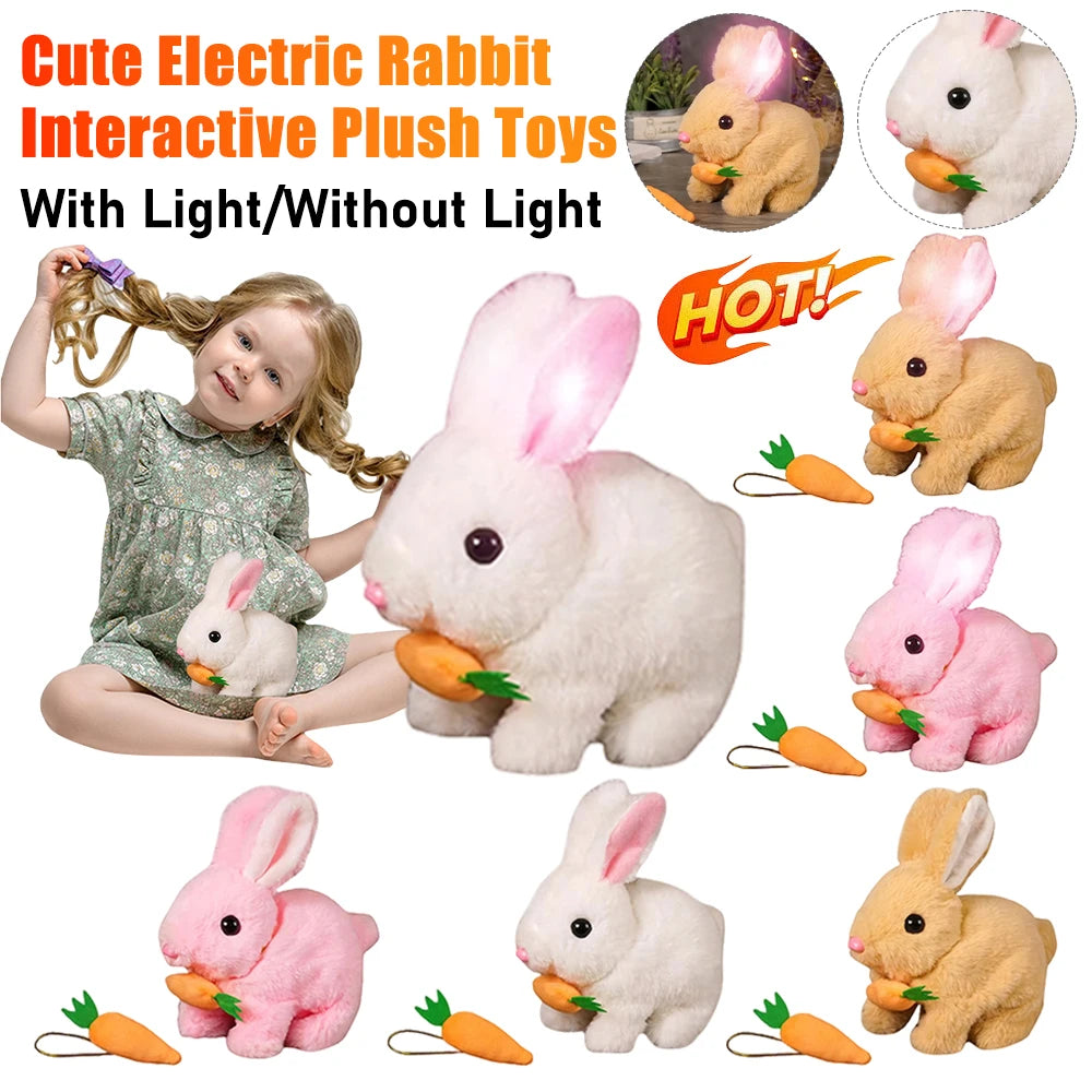 Cute Electric Rabbit Interactive Plush Toys Bunny With Carrot Walking Wiggle Ears Tail Wag With Sound Stuffed Doll Birthday Gift