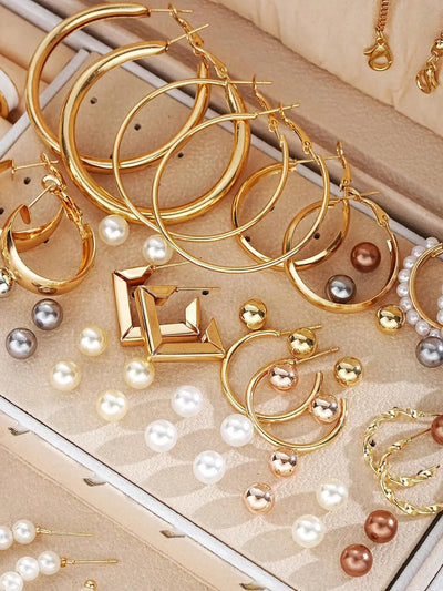 86pcs/Set Elegant Earrings Multi-Layered Necklace Ear Studs Rings 4-In-1 Faux Pearl Jewelry Set For Women Gift (No Box) New