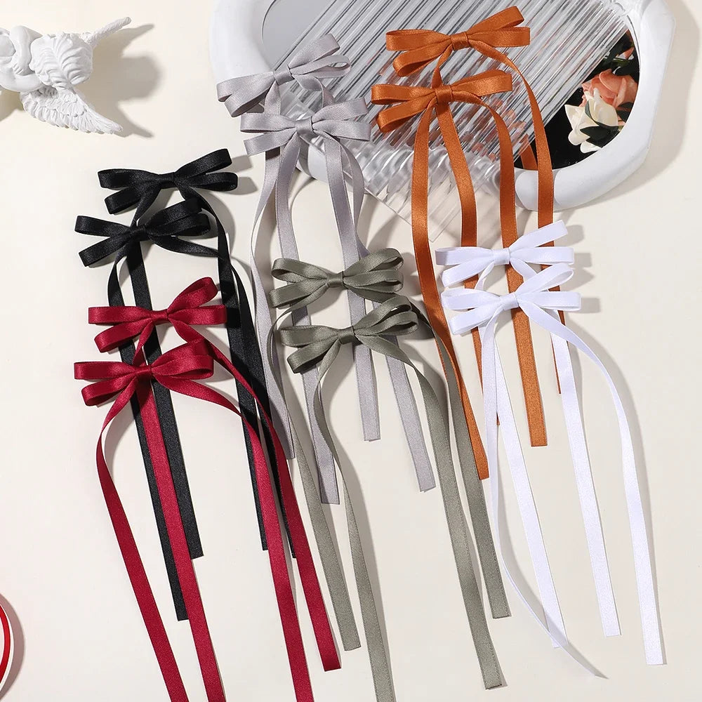 2pcs 2025 New Cute Ribbon Bow Headband Long Tassel Hair Clip Women's Hair Accessories Girls Party Headwear Side Clips Wholesale