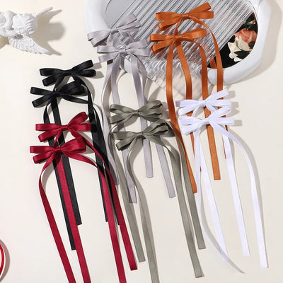 2pcs 2025 New Cute Ribbon Bow Headband Long Tassel Hair Clip Women's Hair Accessories Girls Party Headwear Side Clips Wholesale