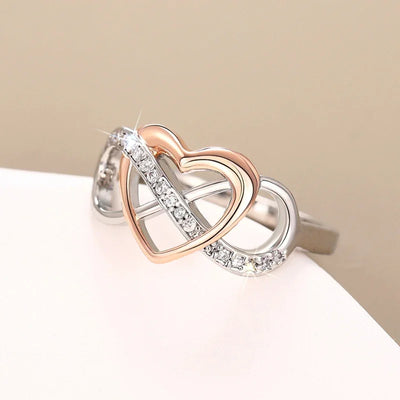 Huitan Unique Infinity Sign and Heart Designed Rings for Women Trendy Love Shiny Finger Accessory Chic Two-tone Wedding Jewelry
