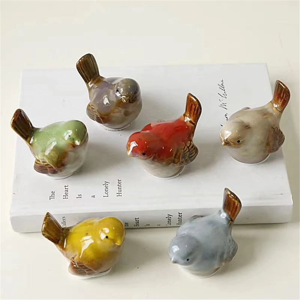 6pcs/Set Ceramic Objects Birds Statue Home Decor Porcelain Magpie Ornament Decorate Study Decoration Sparrow Tits Figurine Model