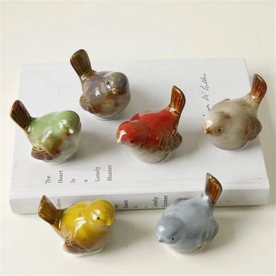 6pcs/Set Ceramic Objects Birds Statue Home Decor Porcelain Magpie Ornament Decorate Study Decoration Sparrow Tits Figurine Model