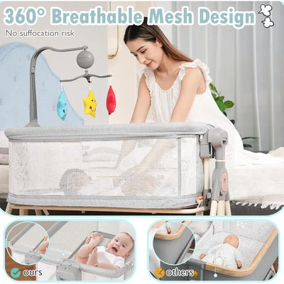 3 IN 1 BABY ROCKING BASSINET BEDSIDE SLEEPER WITH MUSICAL TOYS – CONVERTIBLE CRIB FOR NEWBORNS AND INFANTS