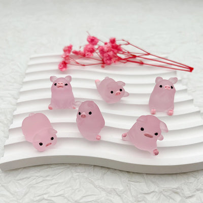 6PCS GLOW-IN-THE-DARK RESIN PIGGY ORNAMENT SET DIY KEYCHAIN MINI LANDSCAPE HOME CAR DESKTOP DECOR