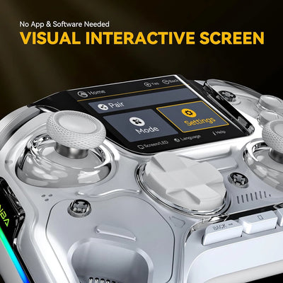 Screen Interactive Wireless Gaming Controller for iOS/Android/Switch/PC  Hall Effect Stick RGB Light 1800mAh with Charging Dock